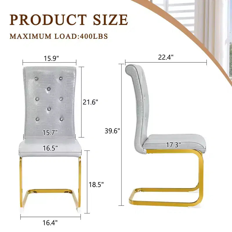 Chaises de cuisine en peau d'alligator avec boucle en cristal, chaises de salle à manger en cuir PVC