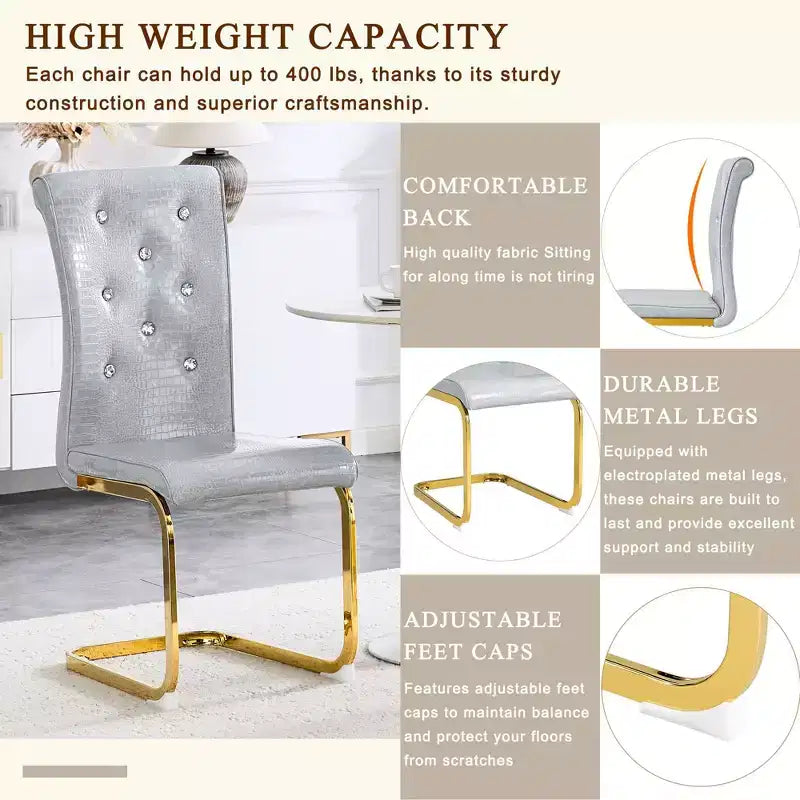 Chaises de cuisine en peau d'alligator avec boucle en cristal, chaises de salle à manger en cuir PVC