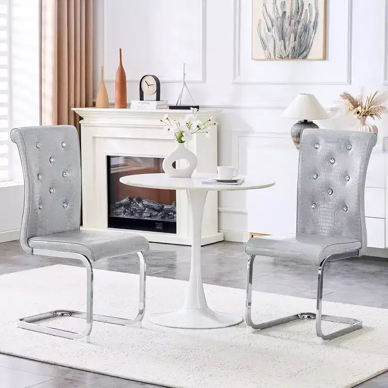 Chaises de cuisine en peau d'alligator avec boucle en cristal, chaises de salle à manger en cuir PVC