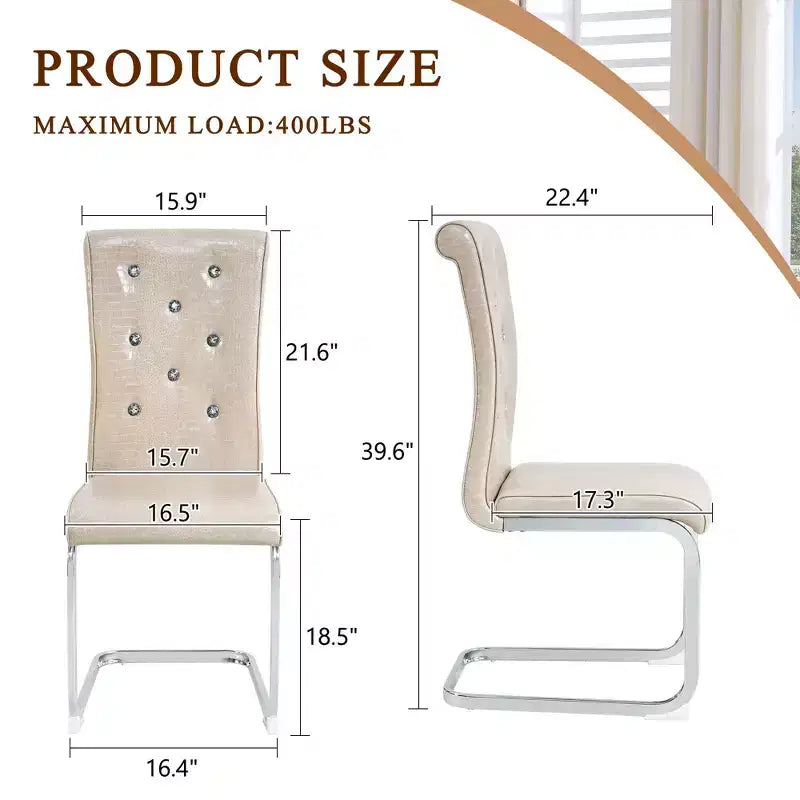 Chaises de cuisine en peau d'alligator avec boucle en cristal, chaises de salle à manger en cuir PVC