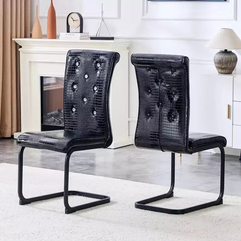 Chaises de cuisine en peau d'alligator avec boucle en cristal, chaises de salle à manger en cuir PVC