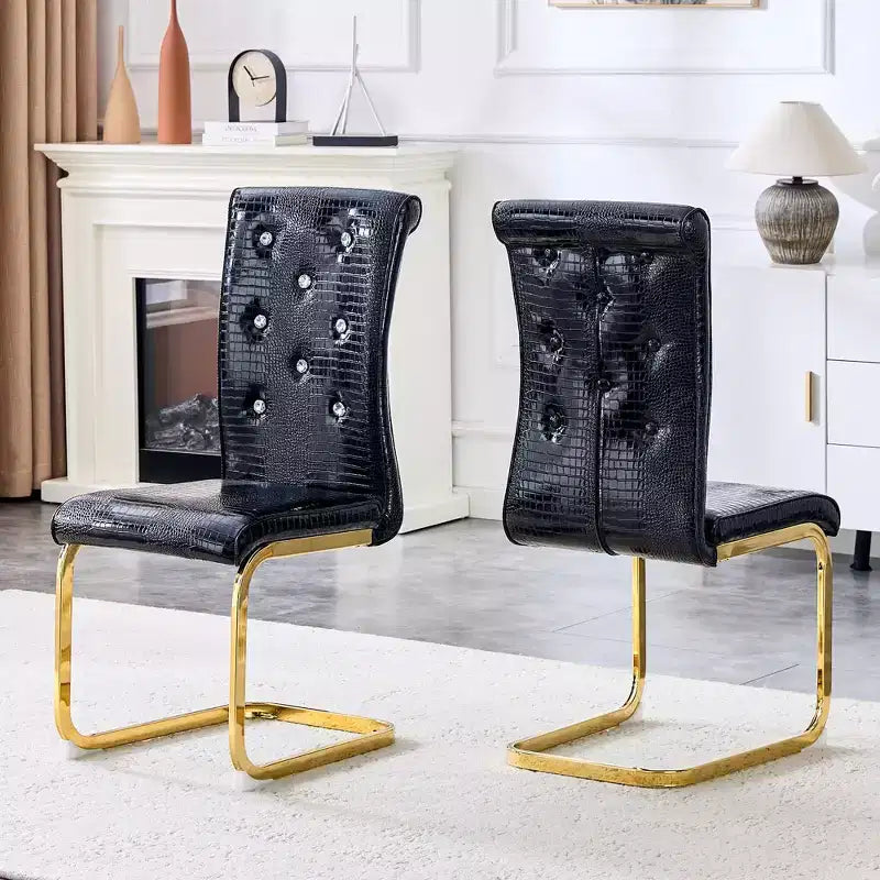 Chaises de cuisine en peau d'alligator avec boucle en cristal, chaises de salle à manger en cuir PVC