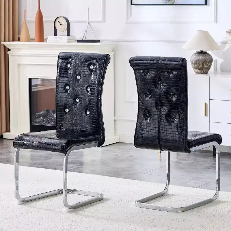 Chaises de cuisine en peau d'alligator avec boucle en cristal, chaises de salle à manger en cuir PVC