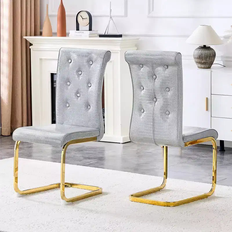 Chaises de cuisine en peau d'alligator avec boucle en cristal, chaises de salle à manger en cuir PVC