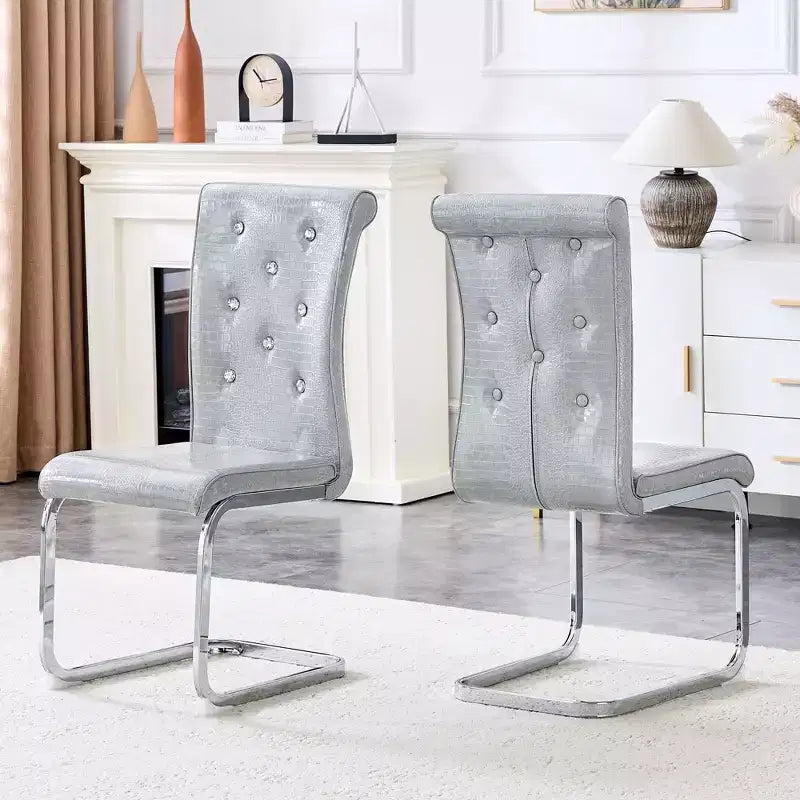Chaises de cuisine en peau d'alligator avec boucle en cristal, chaises de salle à manger en cuir PVC
