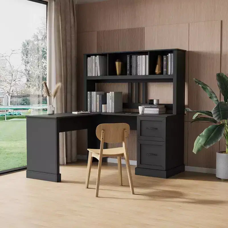 Bureau d'ordinateur à domicile, bureau d'écriture avec étagère, 2 tiroirs