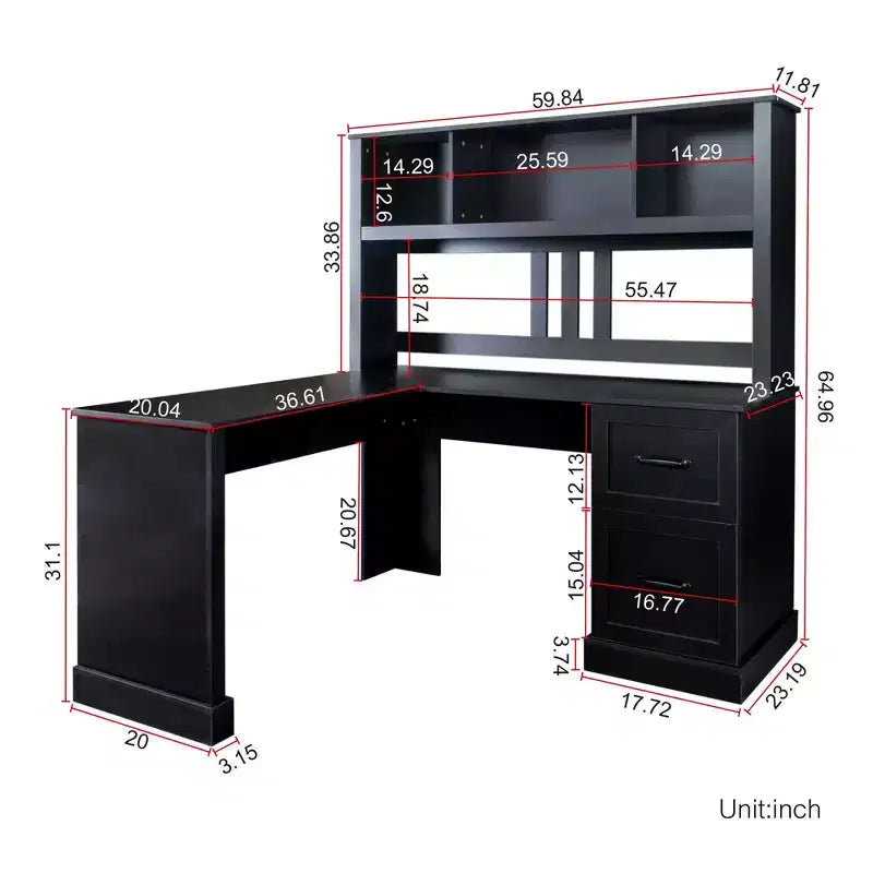 Bureau d'ordinateur à domicile, bureau d'écriture avec étagère, 2 tiroirs