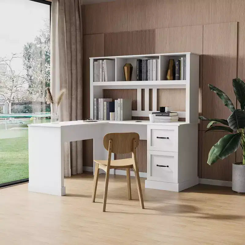 Bureau d'ordinateur à domicile, bureau d'écriture avec étagère, 2 tiroirs