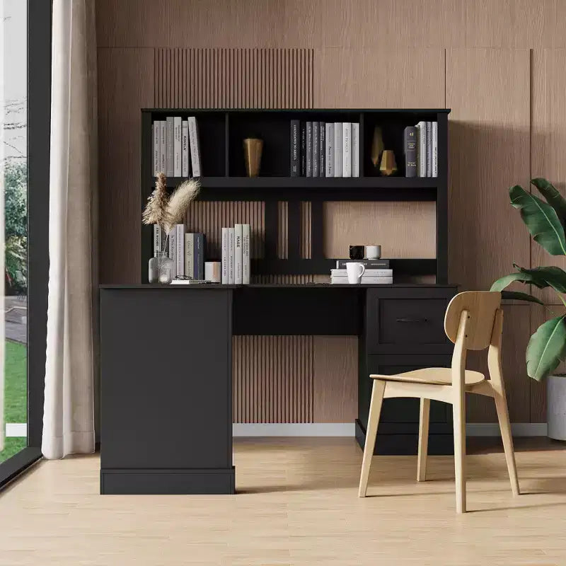 Bureau d'ordinateur à domicile, bureau d'écriture avec étagère, 2 tiroirs
