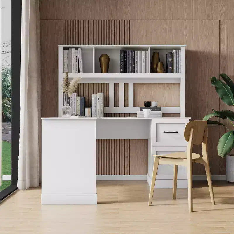 TUYOHW 59.84 Home Office Computer Desk,Writing Desk with Hutch,2 Drawers & 2-Tier Open Shelf,Large Workstation for Study,Office,Living Room