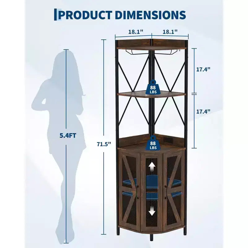 Étagère à vin d'angle à 4 niveaux avec cadre industriel - Meuble de rangement de bar pliable