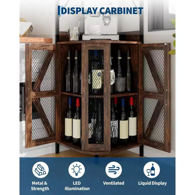 Étagère à vin d'angle à 4 niveaux avec cadre industriel - Meuble de rangement de bar pliable