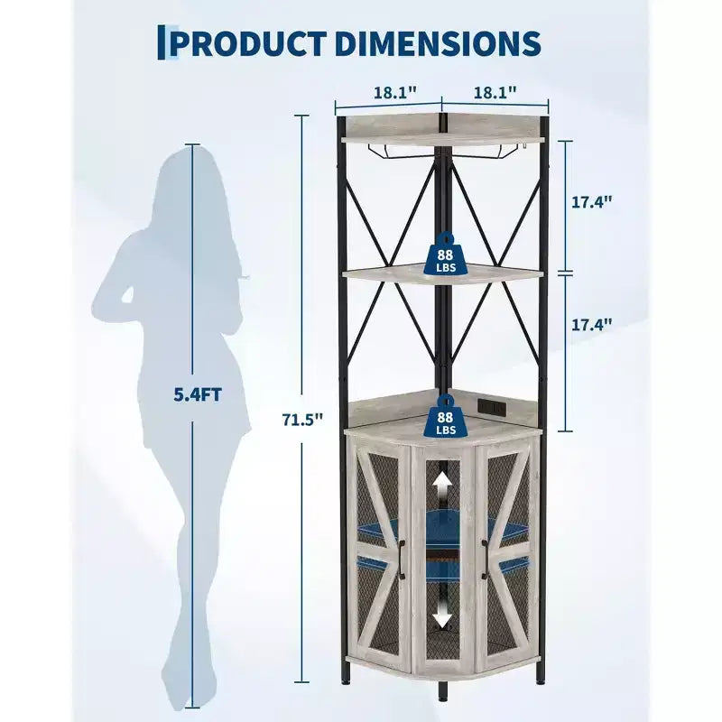 Étagère à vin d'angle à 4 niveaux avec cadre industriel - Meuble de rangement de bar pliable