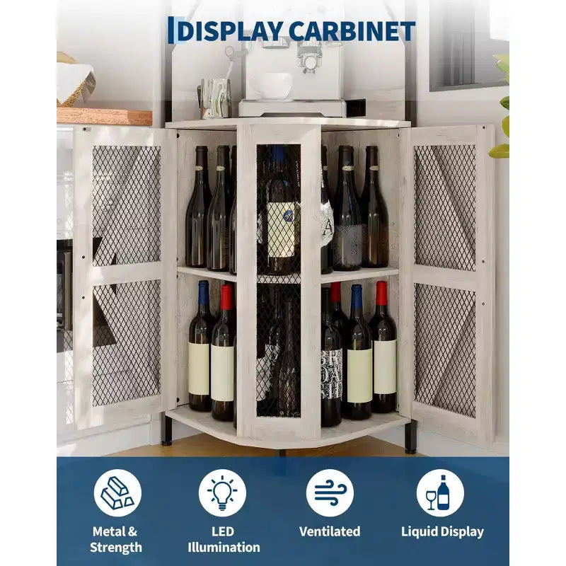 Étagère à vin d'angle à 4 niveaux avec cadre industriel - Meuble de rangement de bar pliable