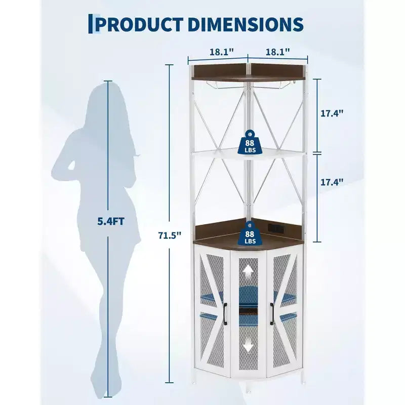 Étagère à vin d'angle à 4 niveaux avec cadre industriel - Meuble de rangement de bar pliable