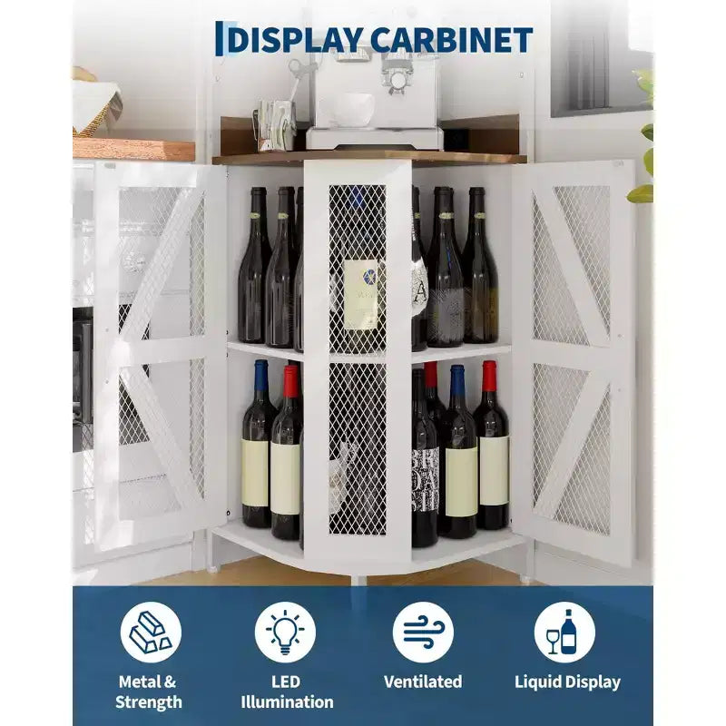 Étagère à vin d'angle à 4 niveaux avec cadre industriel - Meuble de rangement de bar pliable