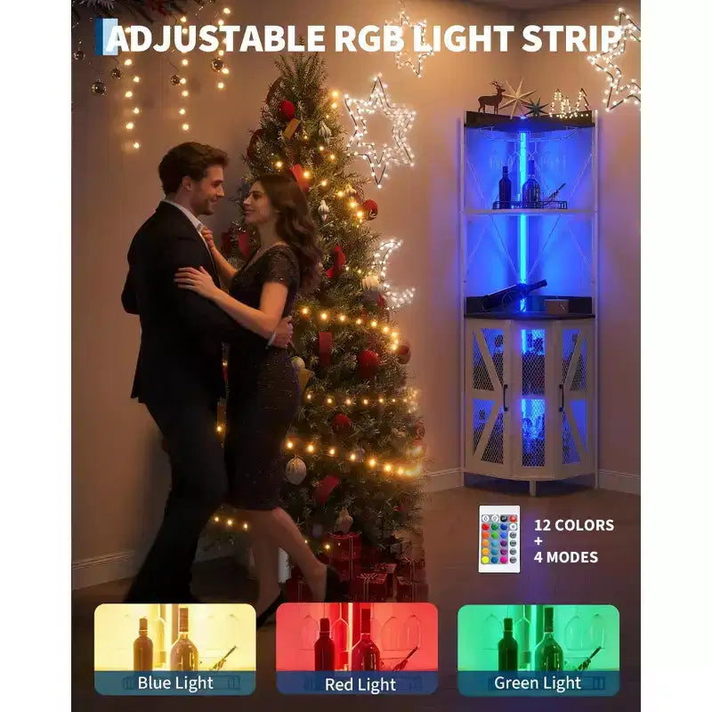 Étagère à vin d'angle à 4 niveaux avec cadre industriel - Meuble de rangement de bar pliable