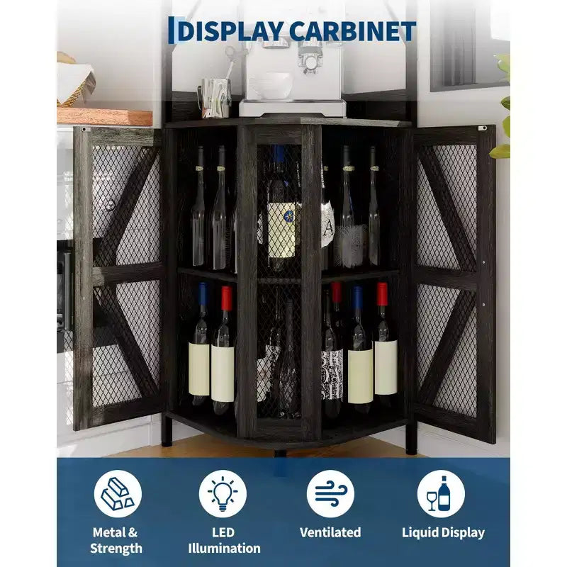 Étagère à vin d'angle à 4 niveaux avec cadre industriel - Meuble de rangement de bar pliable