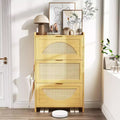 Meuble à chaussures, Meuble d'entrée en rotin naturel, 3 tiroirs basculants, Organiseur étroit en bois