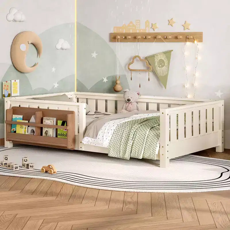 Lit simple avec étagère intégrée et barrière de sécurité de haute qualité