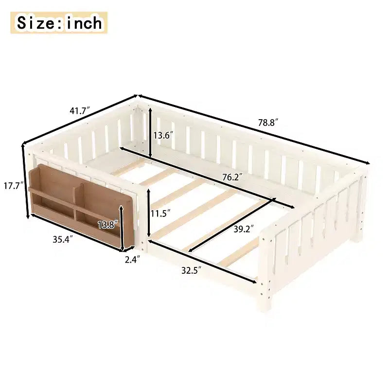 Lit simple avec étagère intégrée et barrière de sécurité de haute qualité