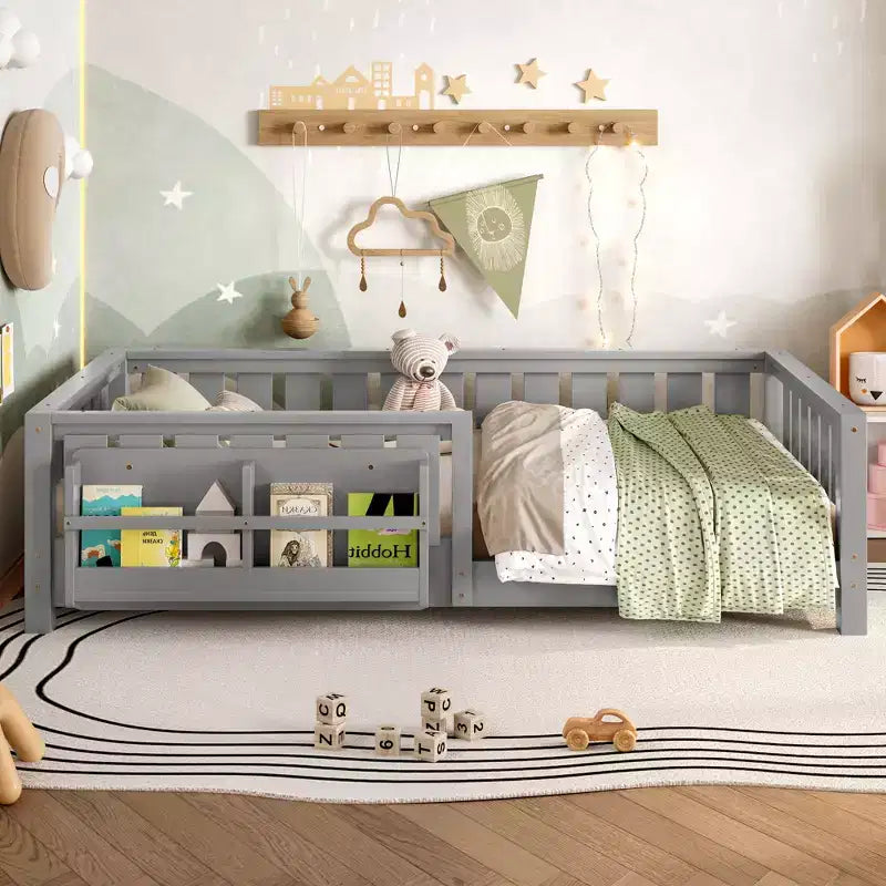 Lit simple avec étagère intégrée et barrière de sécurité de haute qualité