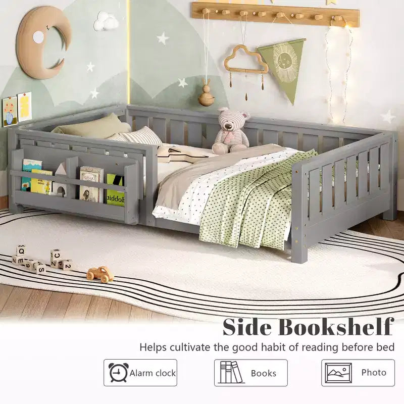 Lit simple avec étagère intégrée et barrière de sécurité de haute qualité
