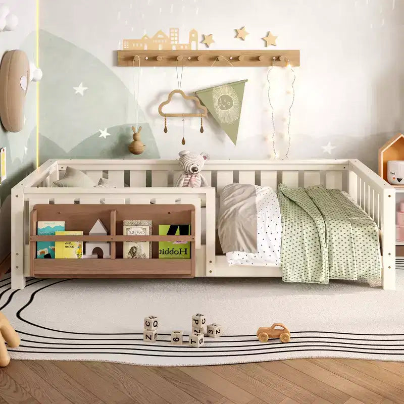 Lit simple avec étagère intégrée et barrière de sécurité de haute qualité