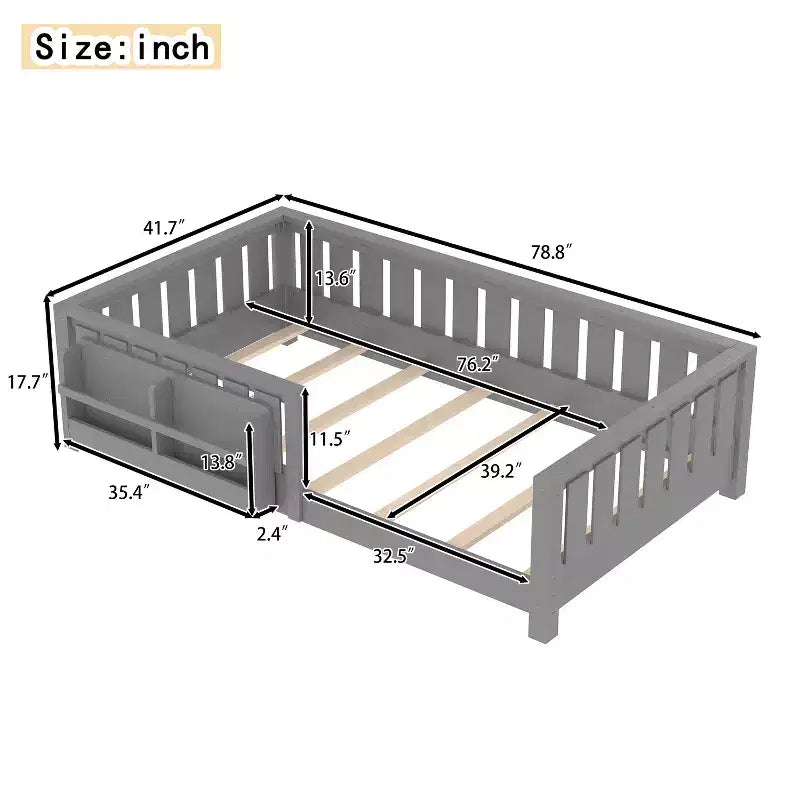 Lit simple avec étagère intégrée et barrière de sécurité de haute qualité