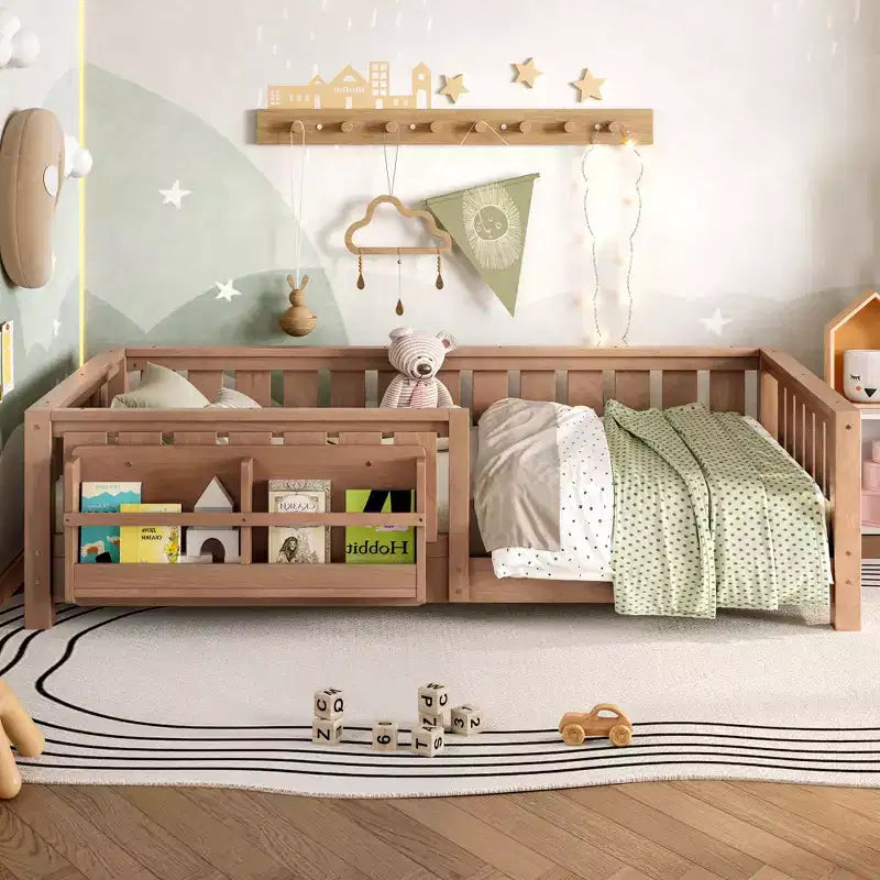 Lit simple avec étagère intégrée et barrière de sécurité de haute qualité