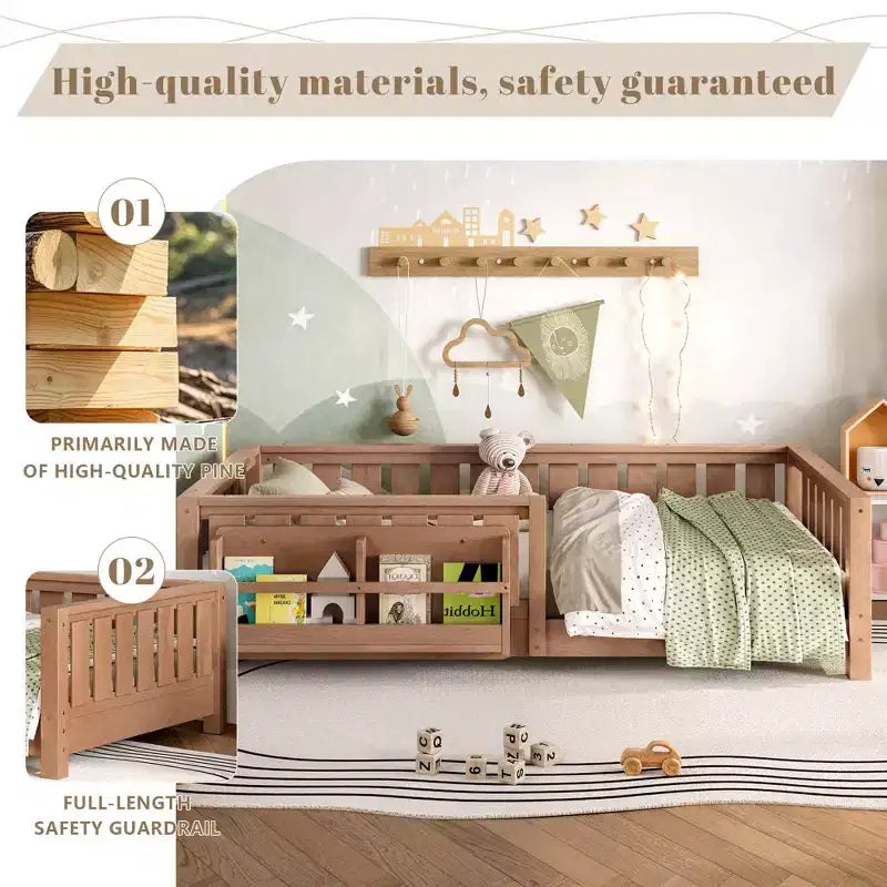 Lit simple avec étagère intégrée et barrière de sécurité de haute qualité