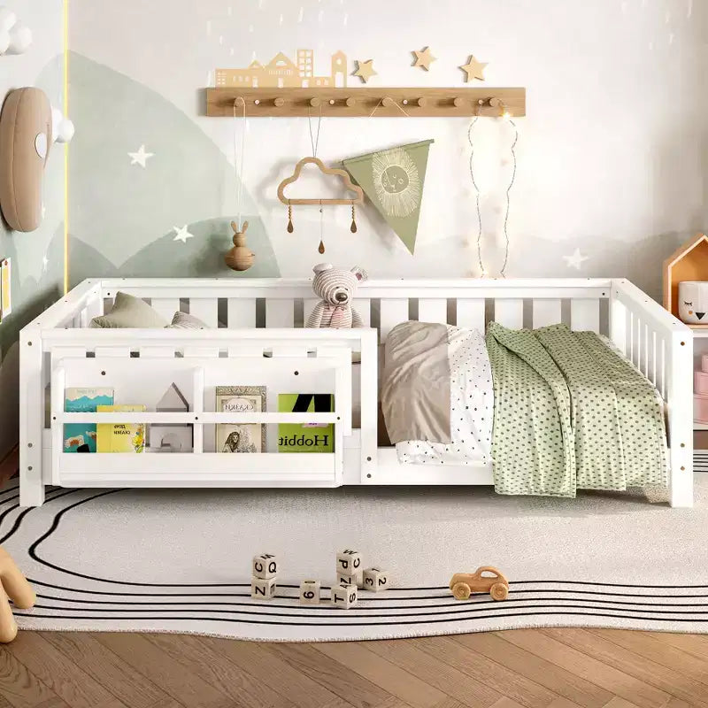 Lit simple avec étagère intégrée et barrière de sécurité de haute qualité