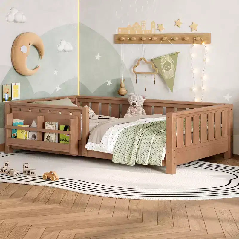 Lit simple avec étagère intégrée et barrière de sécurité de haute qualité