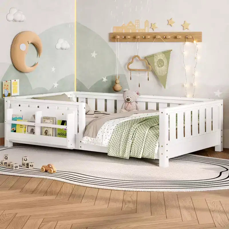 Lit simple avec étagère intégrée et barrière de sécurité de haute qualité