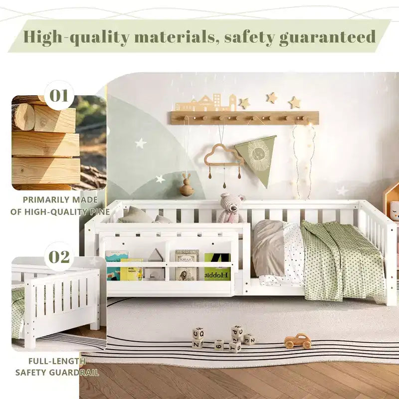 Lit simple avec étagère intégrée et barrière de sécurité de haute qualité