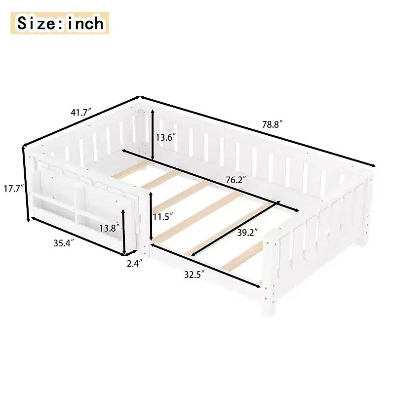 Lit simple avec étagère intégrée et barrière de sécurité de haute qualité