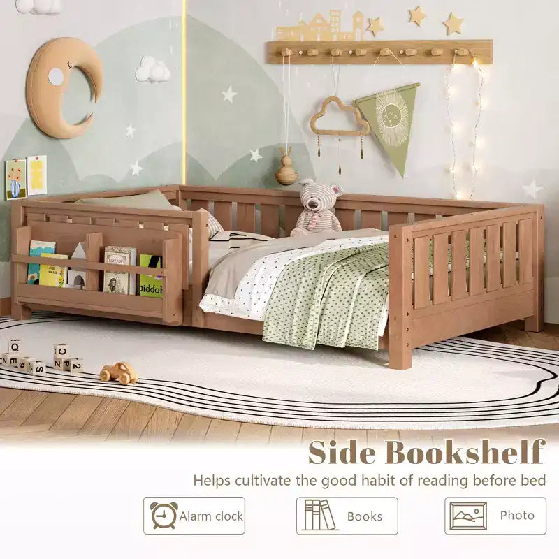 Lit simple avec étagère intégrée et barrière de sécurité de haute qualité