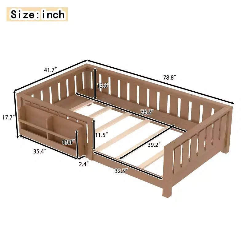Lit simple avec étagère intégrée et barrière de sécurité de haute qualité