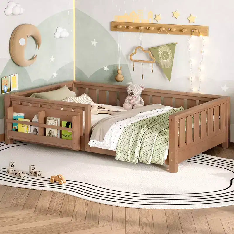 Bellemave Twin bed with built-in bookshelf and high-quality safety guardrail