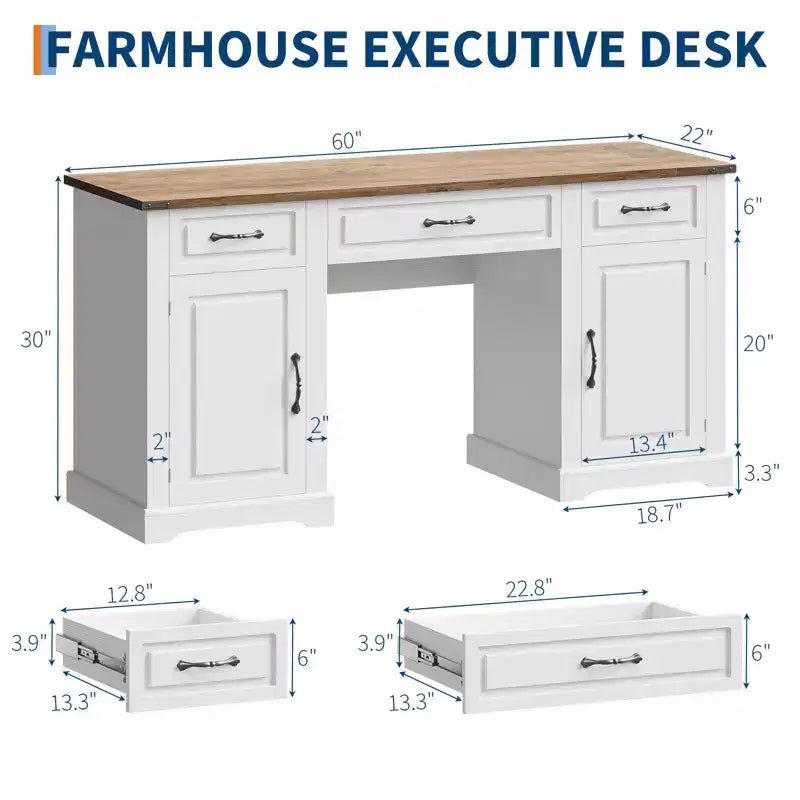 Bureau de direction style ferme, Armoires-écritoires, Table d'ordinateur rustique en bois