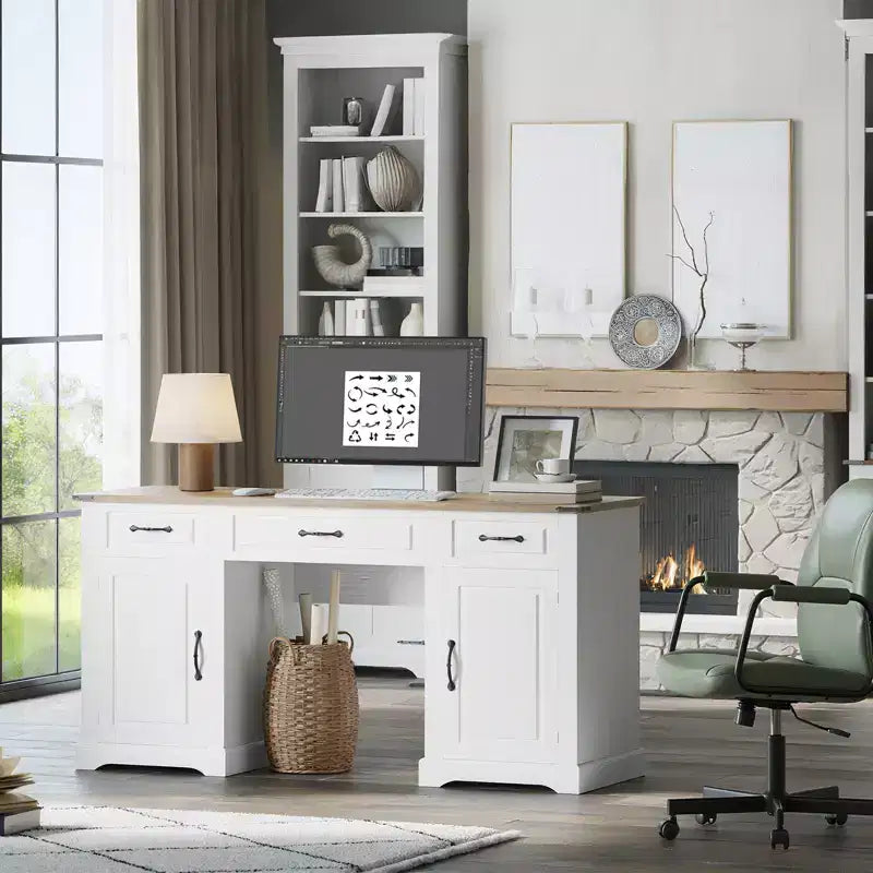 Bureau de direction style ferme, Armoires-écritoires, Table d'ordinateur rustique en bois