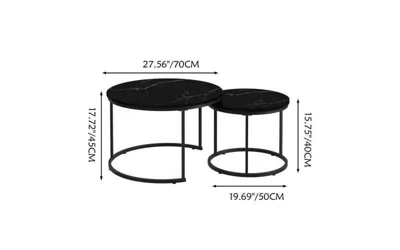 Tables basses gigognes rondes, plateaux aspect bois industriel avec cadre en métal robuste