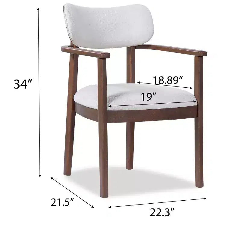 Chaises de salle à manger rembourrées en bois d'hévéa de style rustique avec dossier incurvé (lot de 2)