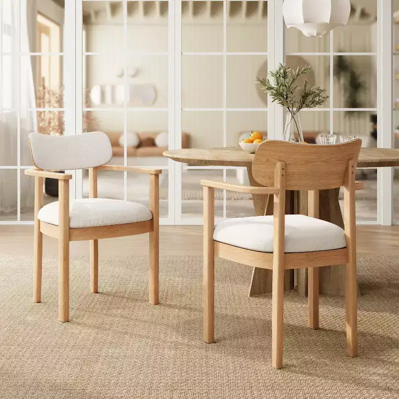 Chaises de salle à manger rembourrées en bois d'hévéa de style rustique avec dossier incurvé (lot de 2)