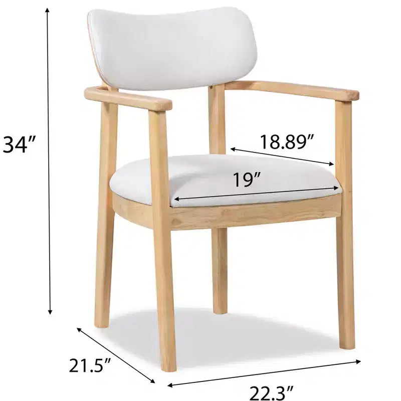Chaises de salle à manger rembourrées en bois d'hévéa de style rustique avec dossier incurvé (lot de 2)