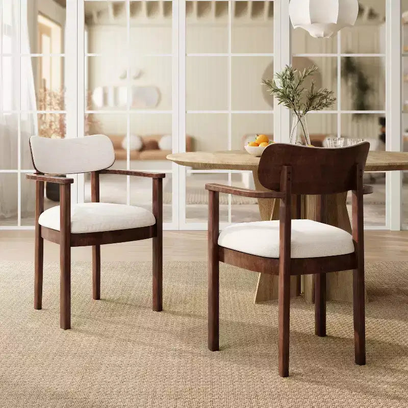 Chaises de salle à manger rembourrées en bois d'hévéa de style rustique avec dossier incurvé (lot de 2)