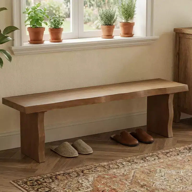 Banc de salle à manger en pin de style rustique avec pieds évasés