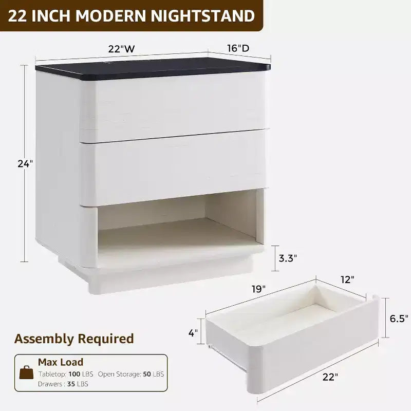 Table de chevet moderne avec station de charge USB et 2 tiroirs
