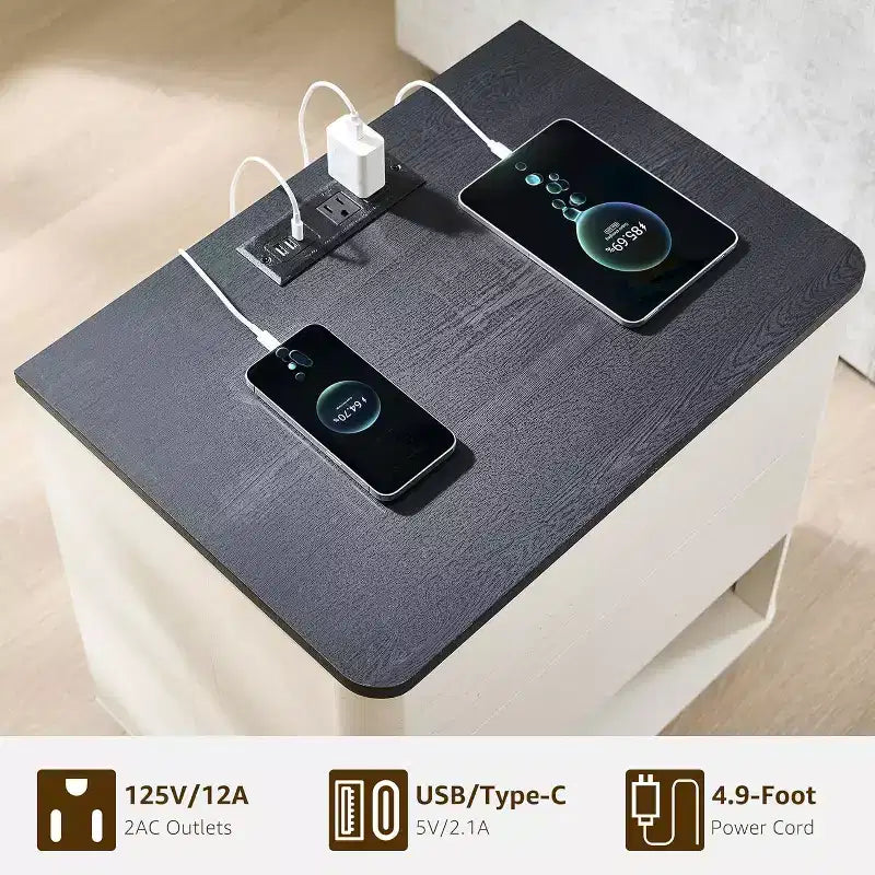 Table de chevet moderne avec station de charge USB et 2 tiroirs