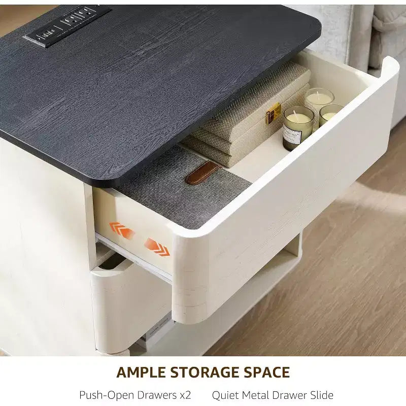 Table de chevet moderne avec station de charge USB et 2 tiroirs